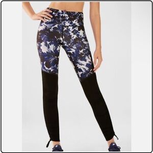 NWT Fabletics Cashel fold over power form Black and Blue Floral Leggings